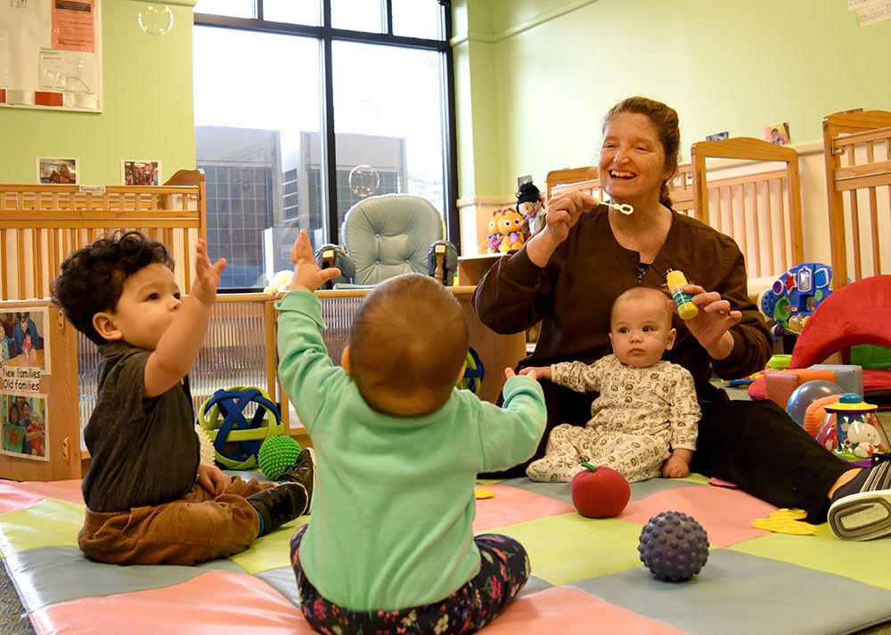 Playing with bubbles with children